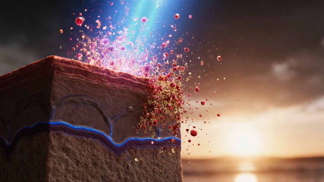 Схематичное изображение разрушения меланина лазером и его выведения лимфатической системой.