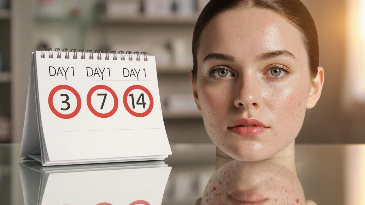 Постепенное улучшение кожи от дня 1 до дня 14 после косметологической процедуры.