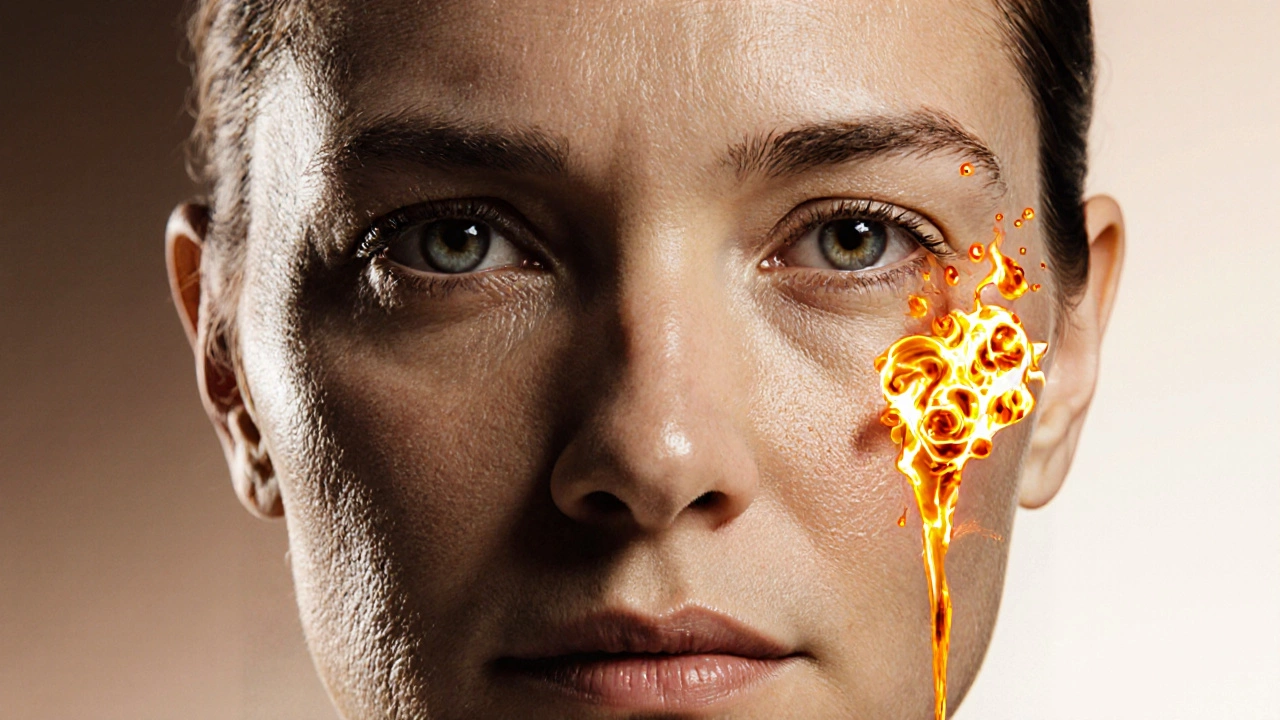 Сравнение стареющей и омоложенной кожи под действием витамина С.