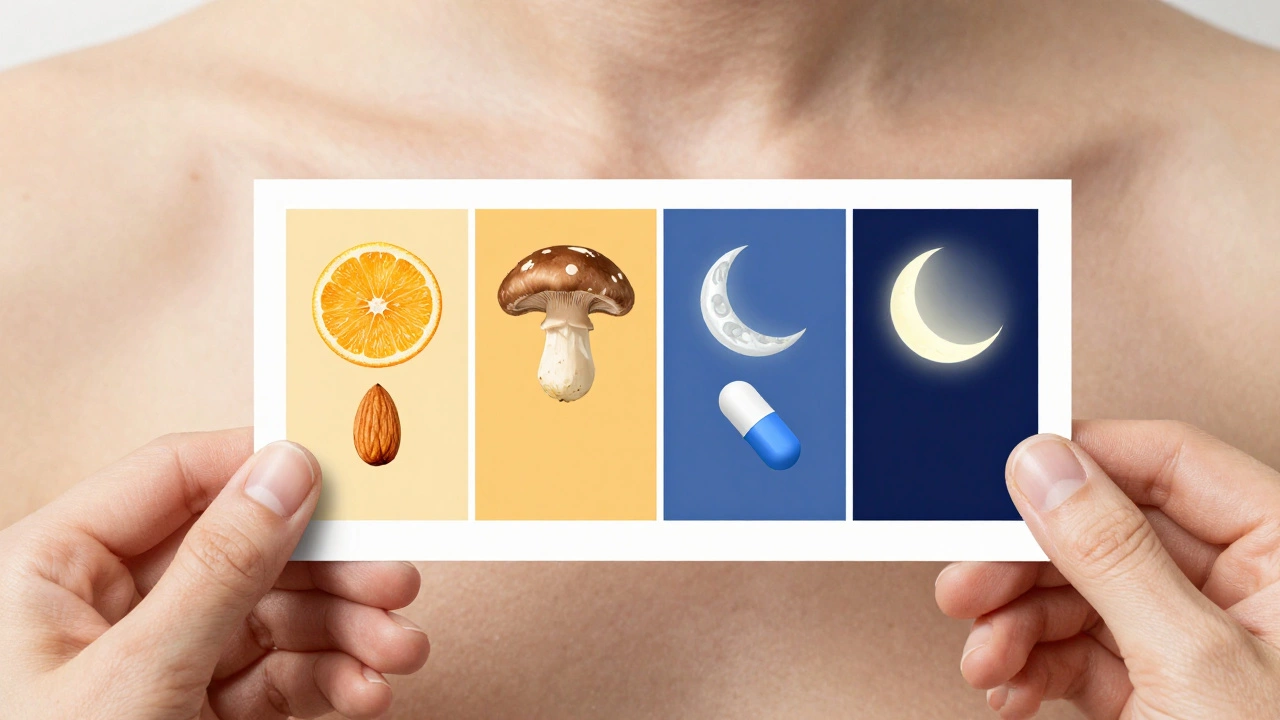 Ежедневный график приёма витаминов с символами времени суток и ключевыми компонентами.