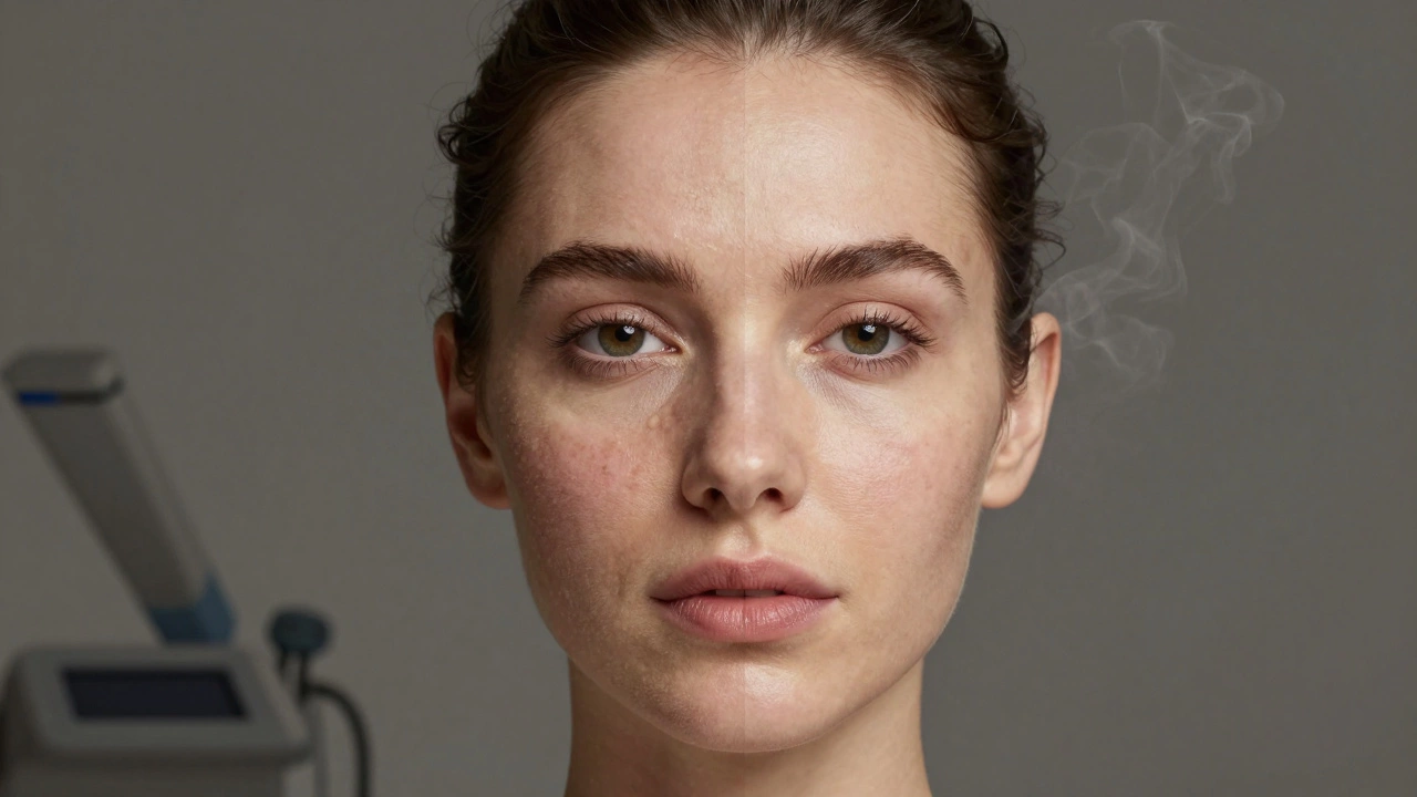 Сравнение лица до и после лазерного шлифования: шрамы исчезли, кожа стала гладкой и сияющей.