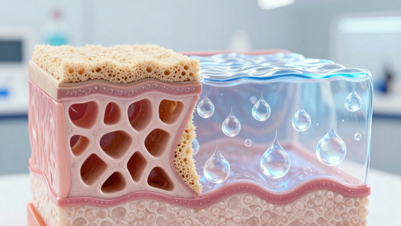 3D-визуализация слоев кожи и процесса глубокого увлажнения гиалуроновой кислотой