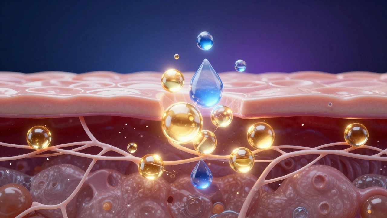 Концептуальная 3D-визуализация проникновения пептидов и гиалуроновой кислоты в кожу