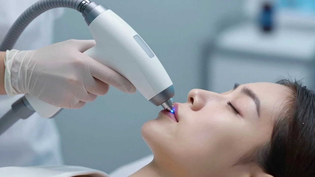 Процесс лазерной процедуры на лице в современной клинике
