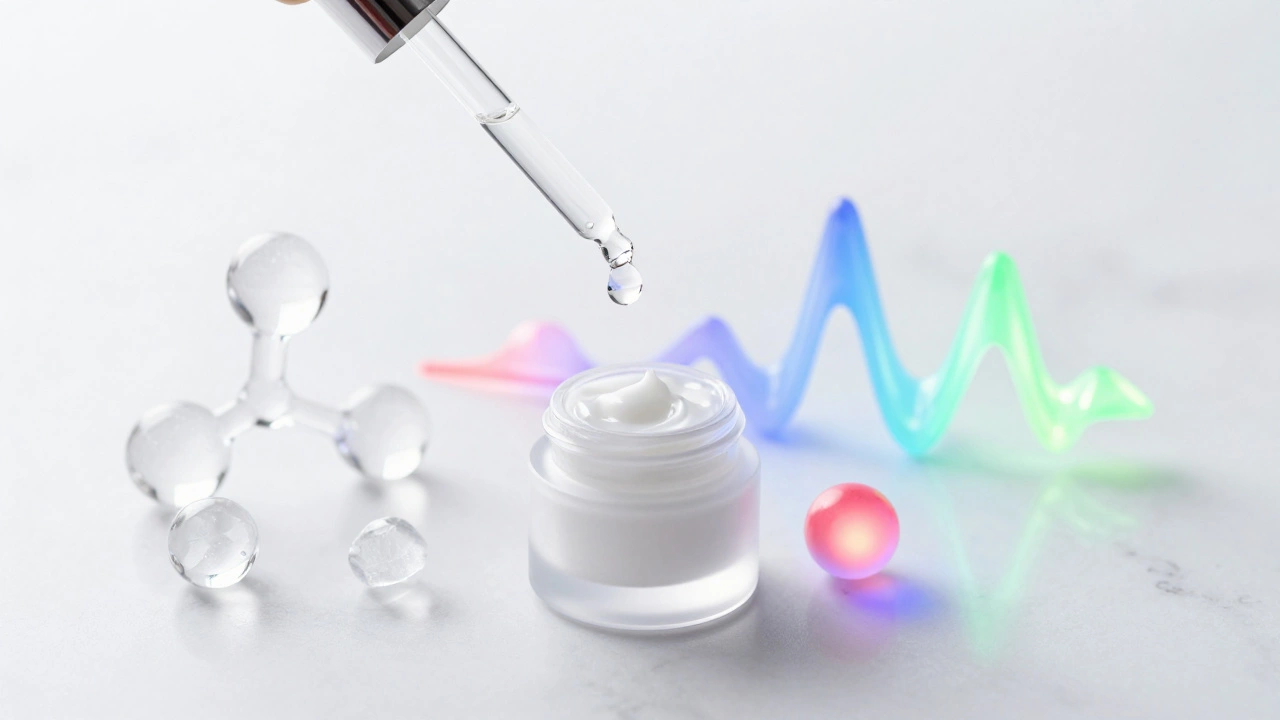 Косметические средства и символы LED-терапии на белом столе