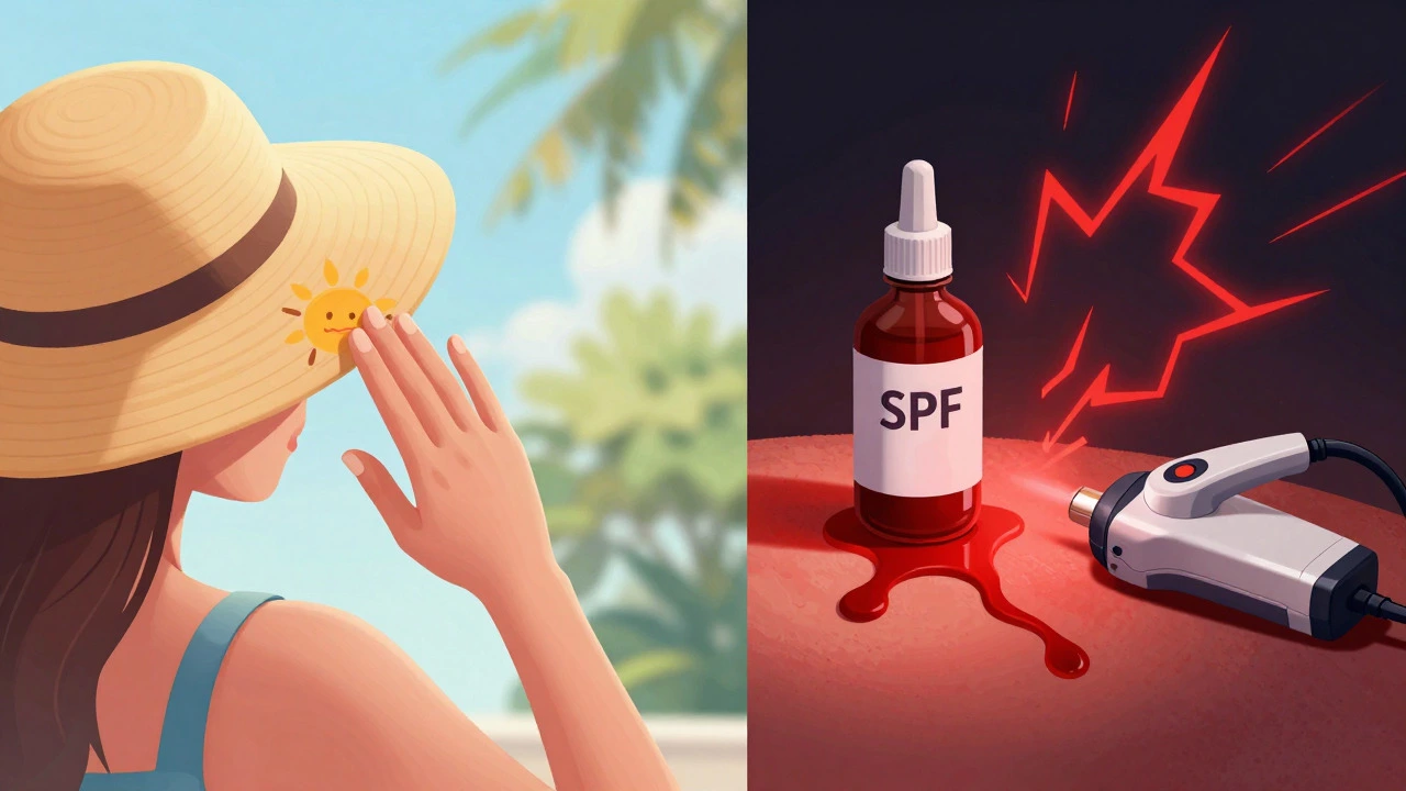 Сравнение безопасного использования SPF и рискованных процедур с кислотами